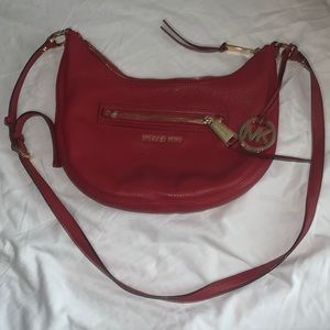Red Michael Kors Cross Body with Gold Hardware